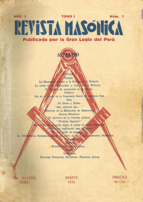 Portada de REVISTA MASONICA edición 01 - TOMO I